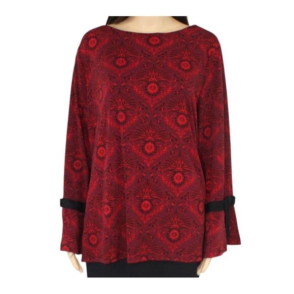 Charter Club Tie Sleeve Top Marooned Combo Size PL Flowers And Birds Printed - Picture 13 of 13